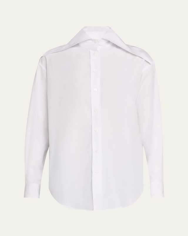 Exaggerated Collar Button Down Poplin Blouse